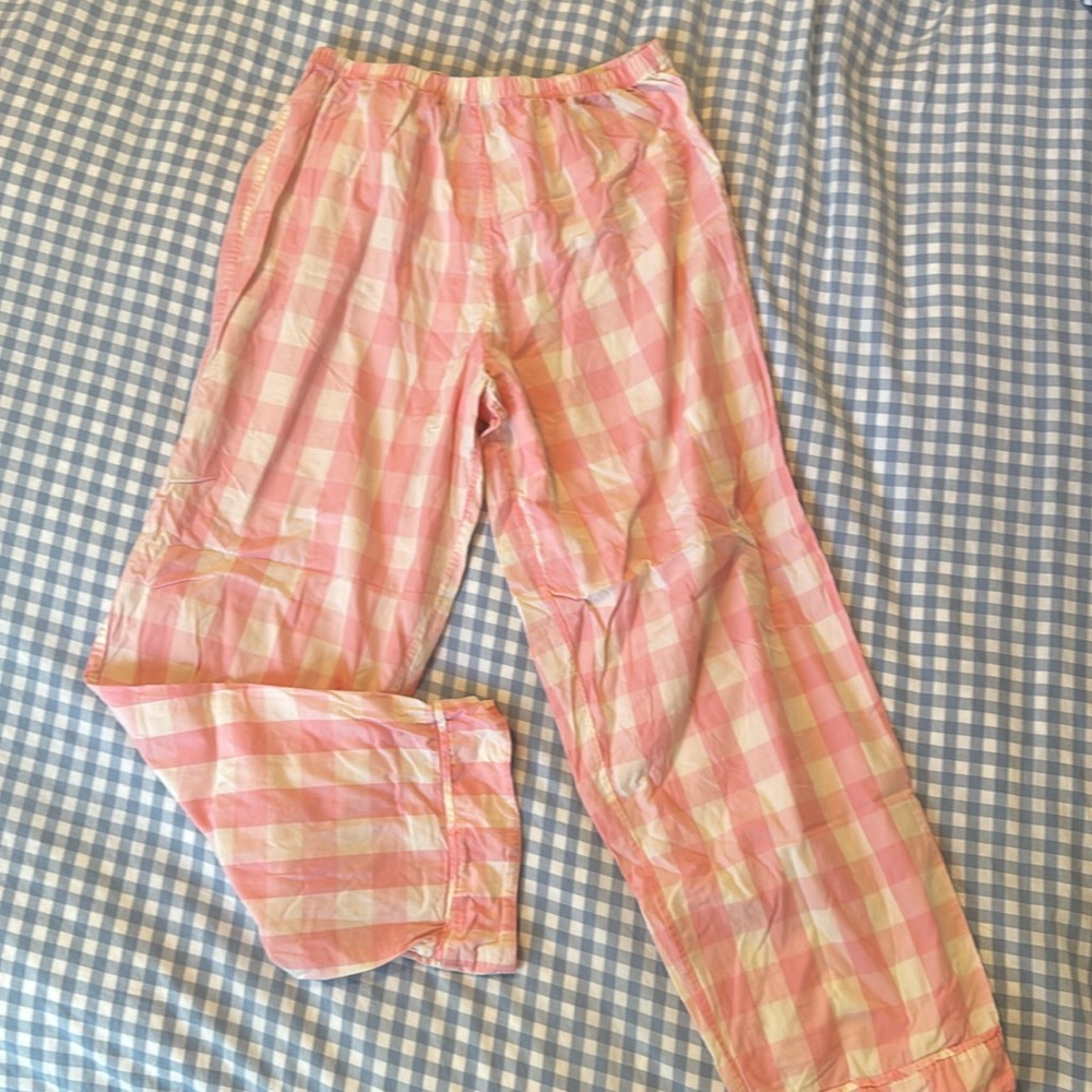 Doen Paz Pajama Pants Pink Gingham Plaid Print Cotton Size Small